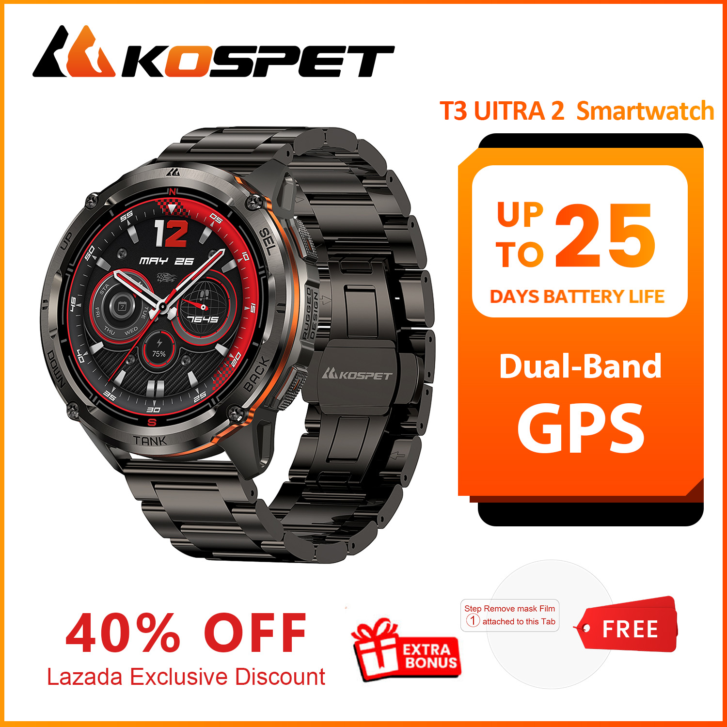 Jam Tangan Pintar GPS KOSPET T - Smartwatch Premium Watches For Men ulasan dan harga